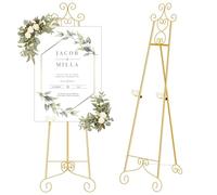 Easel Stand for Display, 59" Golden Heart Scroll Metal Easel, Adjustable Height for Wedding Signs, Canvas, Photo Frames, Luxurious Vintage Home Decor & Event Showcase (Heart)