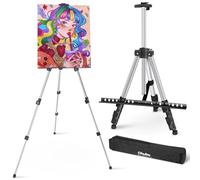 Easel Stand for Display, Ohuhu Portable Sturdy Aluminum Metal Tripod Stand for Table-Top/Floor with Adjustable Height from 21" to 66" for Artists and Students Studio Home Use, Outdoor Painting(Silver)