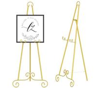 Easel Stand for Sign,Adjustable Metal Easel Dispaly Stand with Chain Support,Gold Easels for Wedding Poster Holder,Vintage Scroll Decorative Holder for Showcasing Pictures,Artwork,Photo Frame,Sign