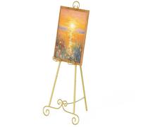 Easel Stand for Sign,Metal Round Tube Scroll Display Easel, 46.5'' High, Gold Large Adjustable Floor Easel with Chain Support for Displaying Pictures, Artwork, Photo Frames, Wedding Signs (1, Gold)