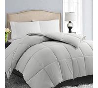 EASELAND All Season Oversized King Soft Quilted Down Alternative Comforter Reversible Duvet Insert with Corner Tabs,Winter Summer Warm Fluffy,Light Grey,98x116 inches