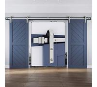 EaseLife 12 FT Brushed Nickel Double Sliding Barn Door Hardware Track Kit,Basic J Pulley,Heavy Duty,Slide Smoothly Quietly,Easy Install (12FT Track Kit for Double 36" Wide Door)