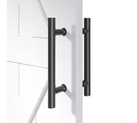 EaseLife Double-Side Bar to Bar H-Shape Barn Door Handle Set,304 Stainless Steel in Black Powder Frosted Surface,Round,for Glass Door and Wooden Door