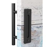 EaseLife TONOMO 12" Sliding Barn Door Handle with Pull Flush Set,Black Powder Coated Finish