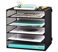 EASEPRES 5 Tier Office Desk Paper Letter Organiser Tray, Mesh Office Tray for Desktop, Desktop Filing Document Trays Holders for Work, Wire File Storage Rack, Metal Desk A4 Paper Tidy Organiser, Black