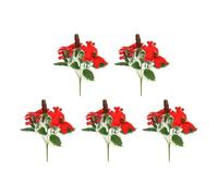 EaseSunny 5pcs Festive Red Poinsettia Bouquet with Pine Cones and Berries, 12.56 Inch Artificial Christmas Floral Arrangement for Indoor Outdoor Home Decor