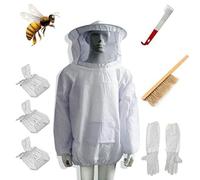 EaseSunny Beekeeping Suit, Bee Keeping Equipment, Beekeeper Gear, Breathable Fabric, Zipper Bottom, Large Pocket, Gloves, Hive Brush, J-Hook, 7-Piece Set for Beekeepers