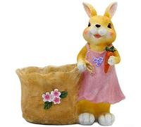 EaseSunny Garden Rabbit Decor, Cute Resin Bunny Flower Container Ornament, Weatherproof Statue Pot With Drainage Holes For Outdoor Lawn Yard(Yellow Woman)