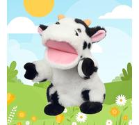 Easfan Cow Hand Puppet with Movable Mouth Interactive Storytelling Cute Soft Cow Plush Toy Creativity and Imagination Christmas Birthday Gifts for Toddlers Kids,9’’