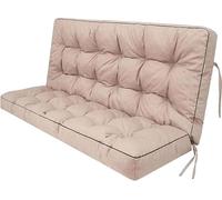 Eashaoo 2 3 Seater Bench Pad,Waterproof UV-Resistant Garden Chair Cushion with Back and Ties for Indoor and Outdoor Use, 140 x 100 cm Patio Furniture Swing Pad (Khaki)