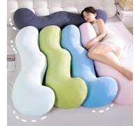 Eashaoo Cosy Pea Pod Body Pillow for Adults, Double Wave Curve Side Sleeper Pillow, Ice Silk Cooling Removable Cover, Comfort & Targeted Support for Deep Uninterrupted Sleep (150cm/59inch,Green)