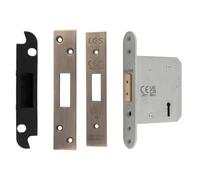 Easi-T 5 Lever Deadlock, Antique Brass, 76mm | Heavy-Duty Metal, Internal & External, Includes Strike Plate, Key Both Sides, With Fixing Screws