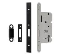 Easi-T Din Euro Profile Deadlock, Matt Black, Square | Heavy-Duty Metal, Strike Plate Included, Residential & Commercial, Euro Cylinder Compatible, Easy Installation