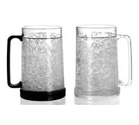 EASICOZI Double Wall Gel Frosty Freezer Ice Mugs Clear 16oz Set of 2 (Black and White)
