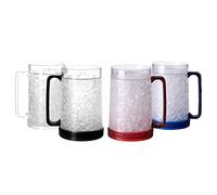 Easicozi Double Wall Gel Frosty Freezer Ice Mugs Clear Set of 4 (White black red and blue)