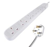 Easigear Connekt Gear 3M 6 Way Power Extension Block - Uk Plug To 6 X Uk Sockets - White