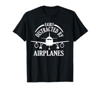 Easily Distracted By Airplanes Funny Aviation T-Shirt