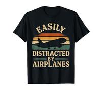 Easily Distracted By Airplanes Retro Pilot Aviation Men Boys T-Shirt