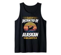 Easily Distracted by Alaskan Malamute Retro Sunset Tank Top