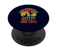 Easily Distracted by Ballet Cats Retro Ballerina Cat Lover PopSockets Adhesive PopGrip