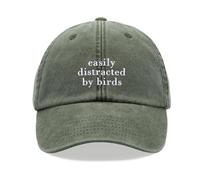 Easily Distracted by Birds Baseball Cap Vintage Washed Unisex Dad Hat Adjustable Olive