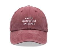 Easily Distracted by Birds Baseball Cap Vintage Washed Unisex Dad Hat Adjustable Red