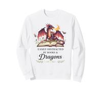 Easily Distracted By Books and Dragons Fantasy Lovers Sweatshirt