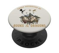 Easily Distracted By Books & Dragons Fantasy Reader Bookish PopSockets Adhesive PopGrip
