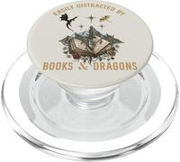 Easily Distracted By Books & Dragons Fantasy Reader Bookish PopSockets PopGrip for MagSafe