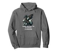 Easily Distracted By Books & Dragons Pullover Hoodie