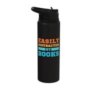 Easily Distracted by Books Funny Bookworm Stainless Steel Insulated Water Bottle