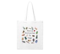 Easily Distracted By Bugs Canvas Tote Bag For Sewers & Knitters, Sewing Theme Reusable Grocery Bag, Funny Crafting Gift For Women, Large Capacity Canvas Shoulder Bag Shoulder Bag