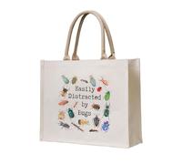 Easily Distracted By Bugs Canvas Tote Bag For Sewers & Knitters, Sewing Theme Reusable Grocery Bag, Funny Crafting Gift For Women, Large Capacity Canvas Shoulder Bag