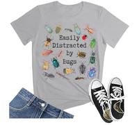 Easily Distracted by Bugs T-Shirt Easily Distracted by Bugs Insect Lover Funny Bug Shirt Unisex Crewneck Short Sleeve Tops Grey
