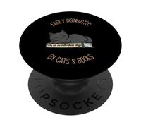 Easily Distracted by Cats and Books! Book Lover Cat Mom PopSockets Adhesive PopGrip