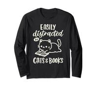 Easily Distracted by Cats and Books Cat Lover Reader Long Sleeve T-Shirt