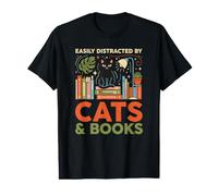 Easily Distracted By Cats and Books Cozy Introvert Read Value Graphic T-Shirt