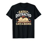 Easily Distracted By Cats and Books Cozy Kitten Bookworm Value Graphic T-Shirt
