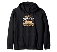 Easily Distracted By Cats And Books Cozy Kitten Bookworm Zip Hoodie