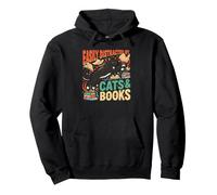 Easily Distracted By Cats And Books Cozy Library Readers Pullover Hoodie