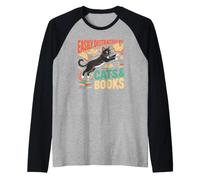 Easily Distracted By Cats and Books Cozy Library Readers Raglan Baseball Tee