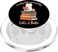 Easily Distracted By Cats and Books Cute Cat Reading Bookish PopSockets PopGrip for MagSafe