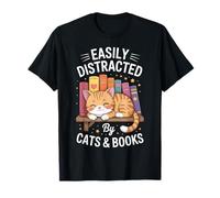 Easily Distracted by Cats and Books Cute Cat Sleeping Girls T-Shirt