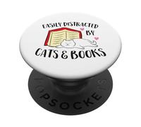 Easily Distracted By Cats And Books Love Books And Cats PopSockets Adhesive PopGrip