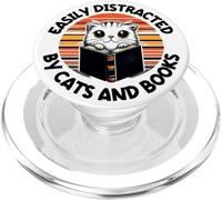 Easily Distracted By Cats and Books PopSockets PopGrip for MagSafe