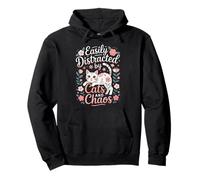 Easily Distracted By Cats And Chaos Funny Cat Lover Pullover Hoodie