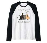 Easily Distracted by Cats and Guitar Raglan Baseball Tee