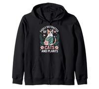 Easily Distracted By Cats And Plants Cat Lover Houseplants Zip Hoodie