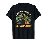 Easily Distracted By Cats and Plants Funny Succulent Quote Value Graphic T-Shirt
