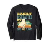 Easily Distracted by Cats and Plants Plant Lover Long Sleeve T-Shirt
